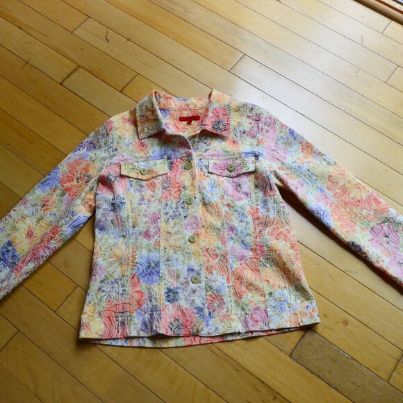 Joni B. Jean Style Jacket pastel floral print women’s size M - Picture 1 of 13